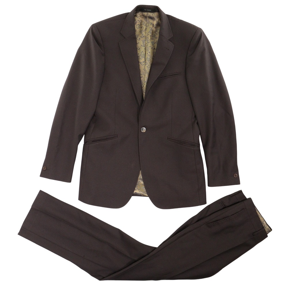 Ted Baker Suit Men 38R 32x33 Trouser Single Button Brown Wool *Damaged*Read